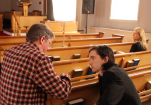 Hal Hartley directing Liam Aiken in NED RIFLE. Photo courtesy of Possible Films.